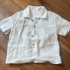 Zara Kids Palm Print Button Down Shirt - White and mint